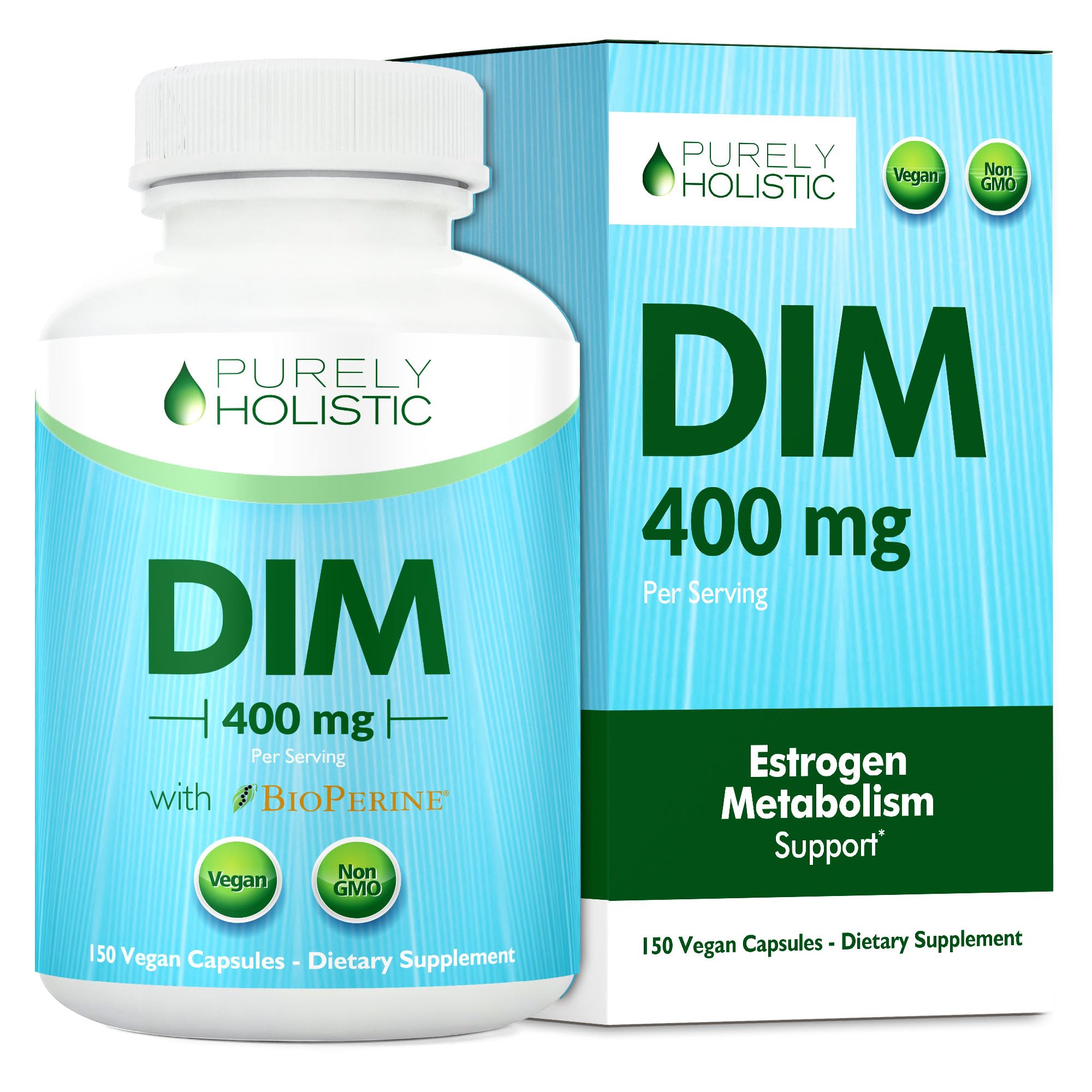 Purely Holistic frasco frente mostrando 150 cápsulas y duración cinco meses