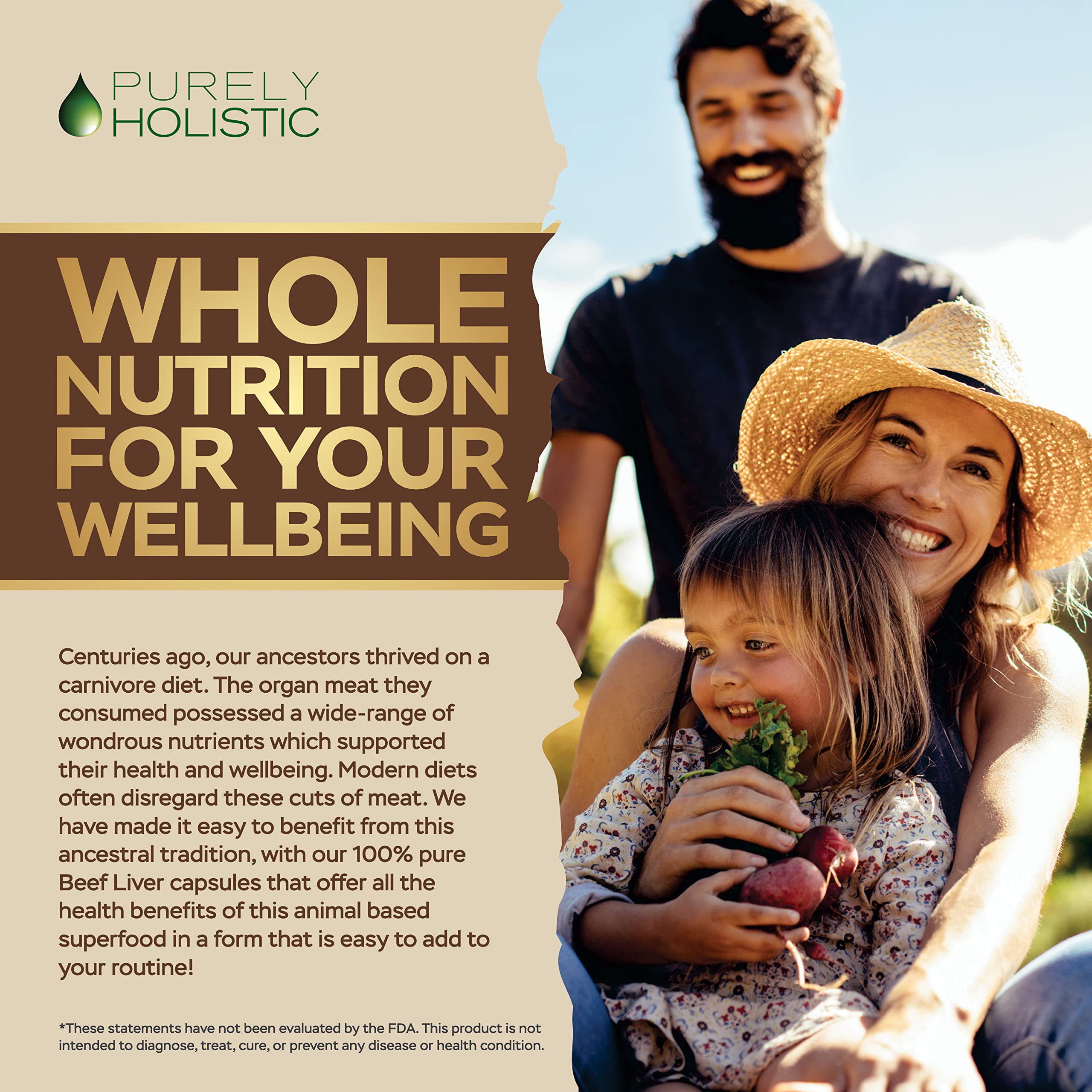 Purely Holistic etiqueta nutricional enfocada en ingredientes y origen
