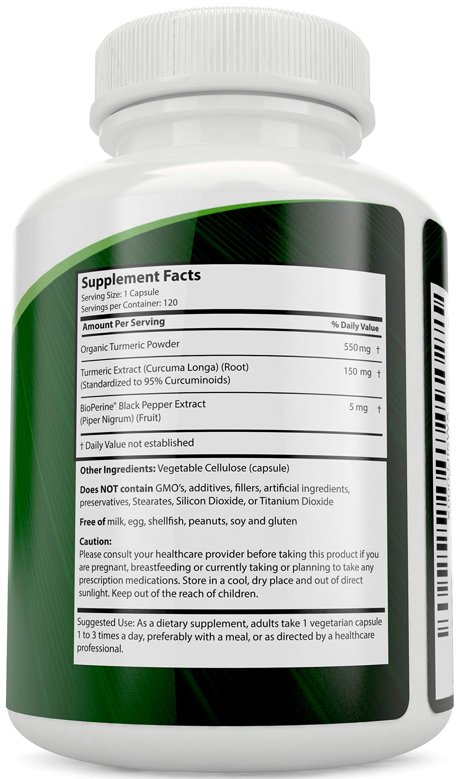 Purely Holistic etiqueta con ingredientes para verificar curcuminoides y Bioperine