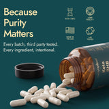 Purely Optimal etiqueta con ingredientes y dirección de uso clara y transparente