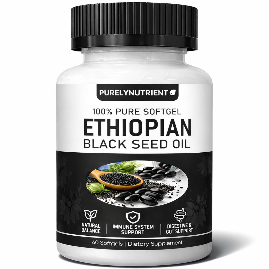 PURELYNUTRIENT envase frontal mostrando 60 softgels y claridad de origen etíope