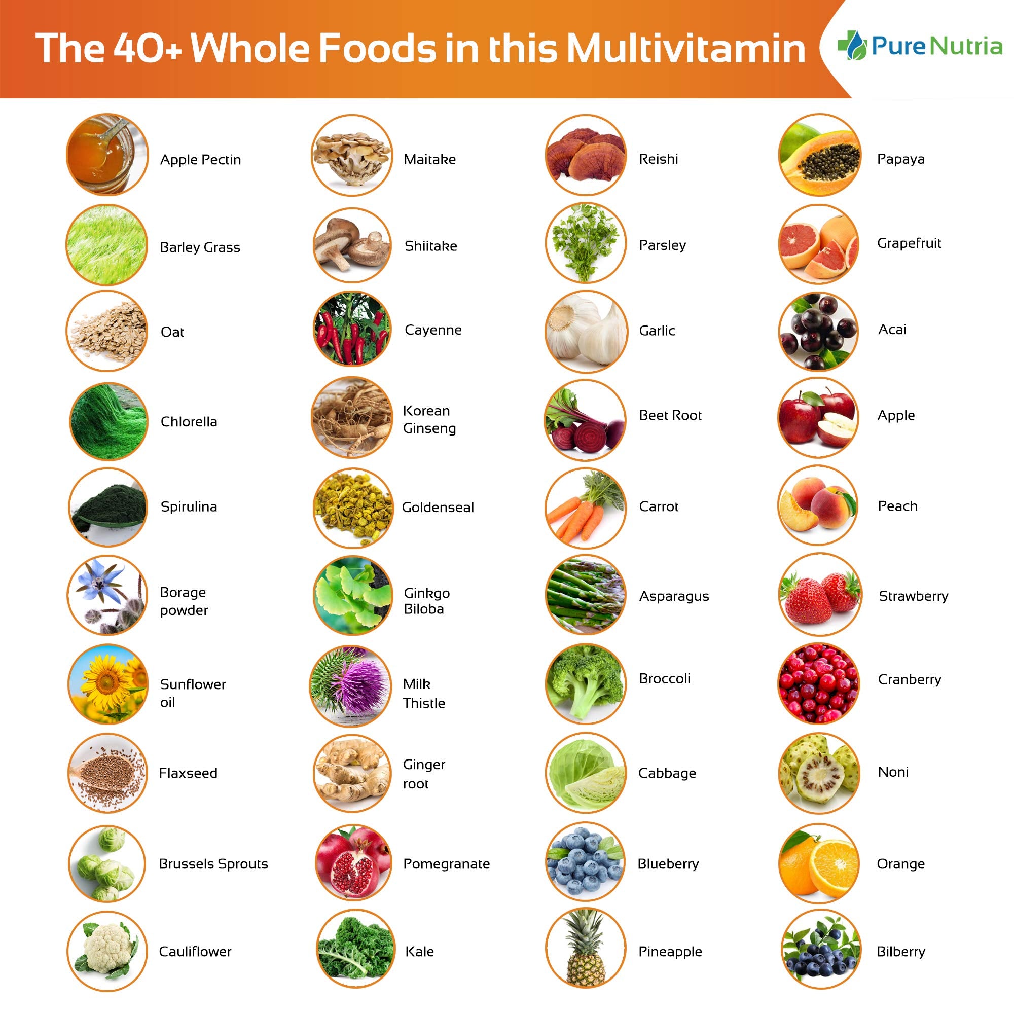 PureNutria ingredientes frescos como frutas y verduras que ilustran origen vegetal
