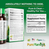 The Pure Plant Company cápsulas junto a botella abierta fácil de tomar diariamente