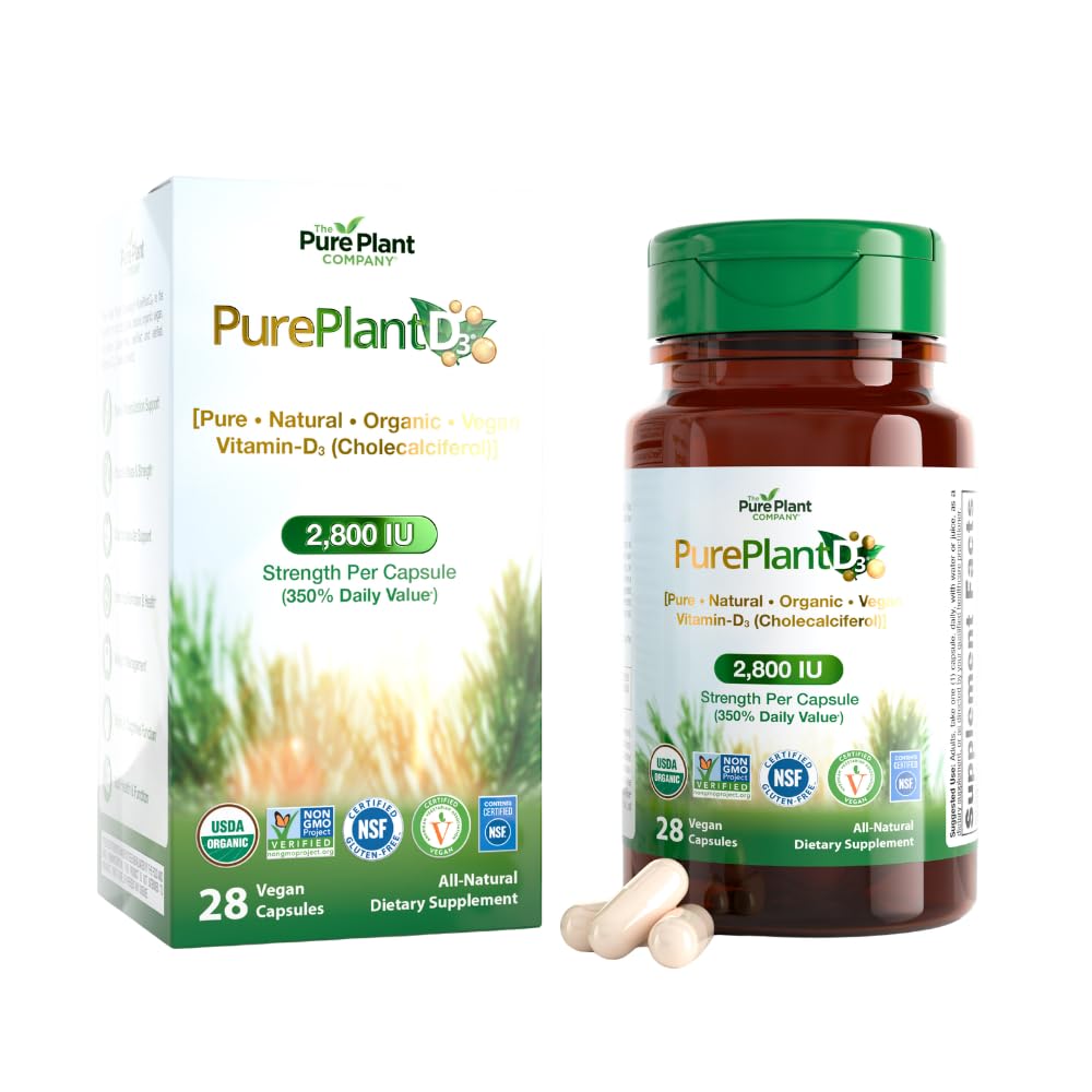 The Pure Plant Company botella frontal mostrando PurePlantD3 beneficios de pureza