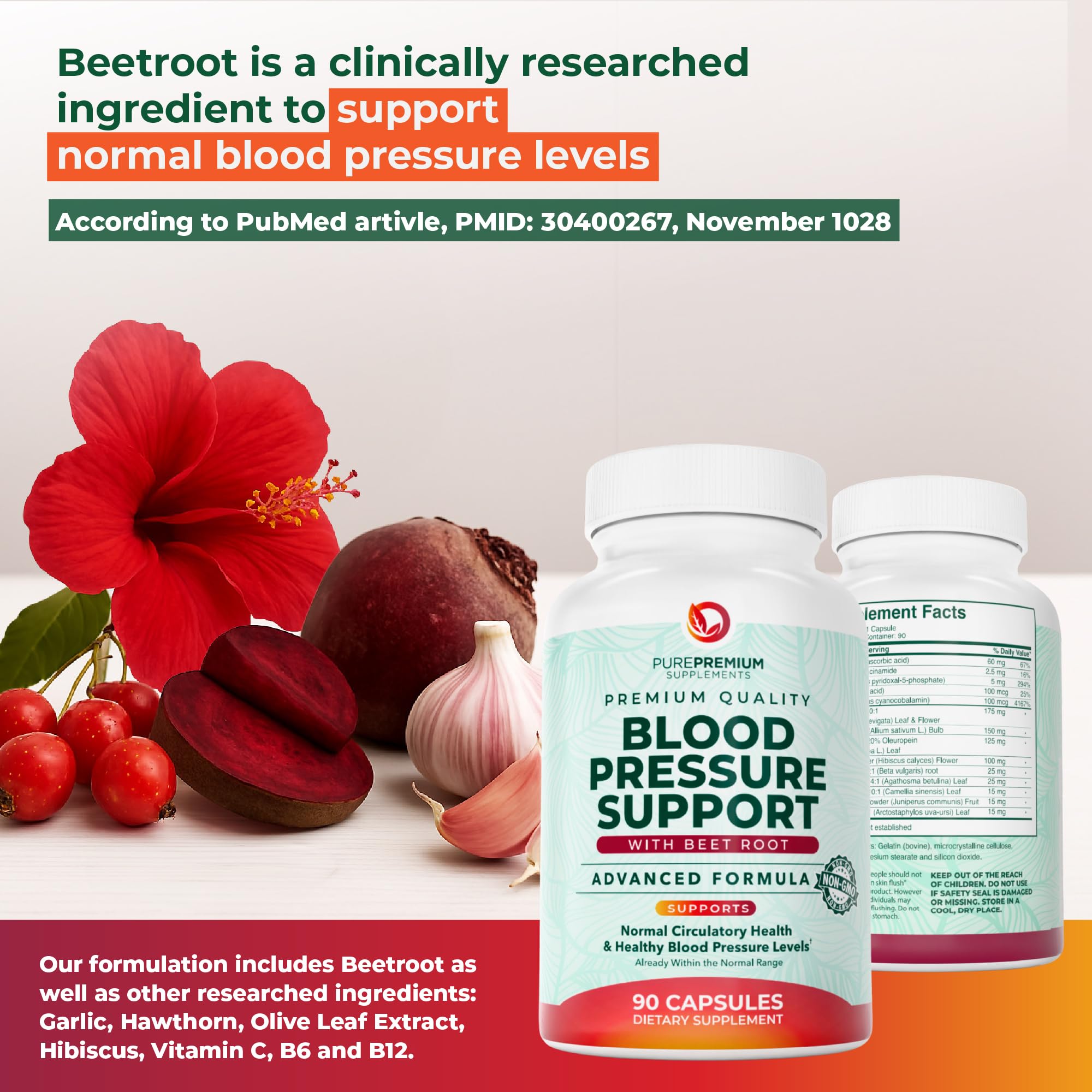 PurePremium etiqueta con facts del suplemento y lista de vitaminas