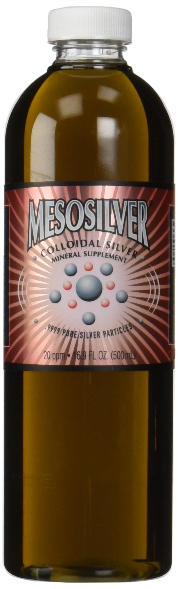 Purest Colloids botella frontal MesoSilver 500 mL mostrando etiqueta y tamaño