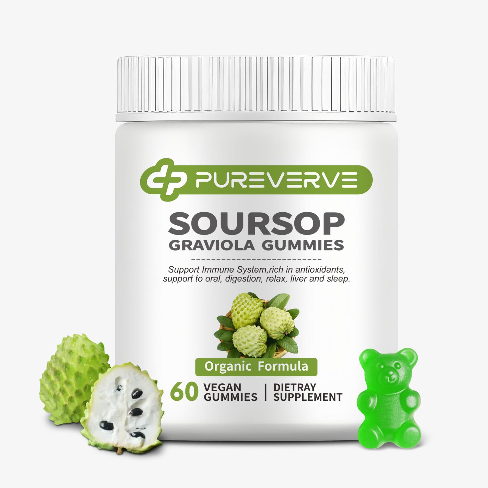 Pureverve frasco delantero mostrando etiqueta clara y beneficios visibles