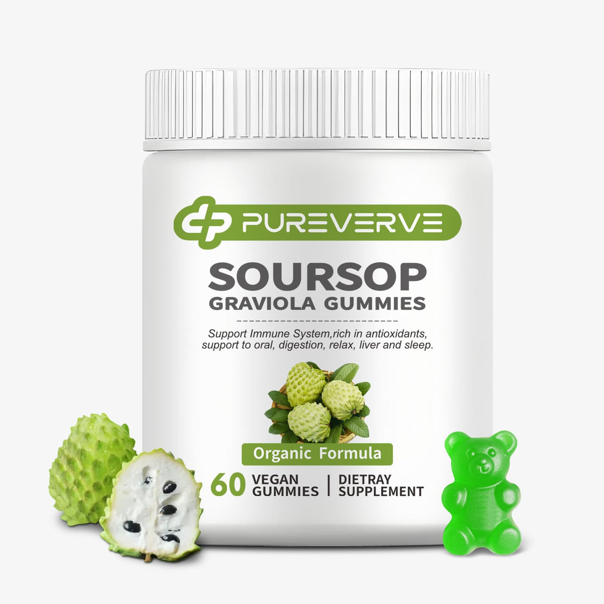 Pureverve frasco delantero mostrando etiqueta clara y beneficios visibles