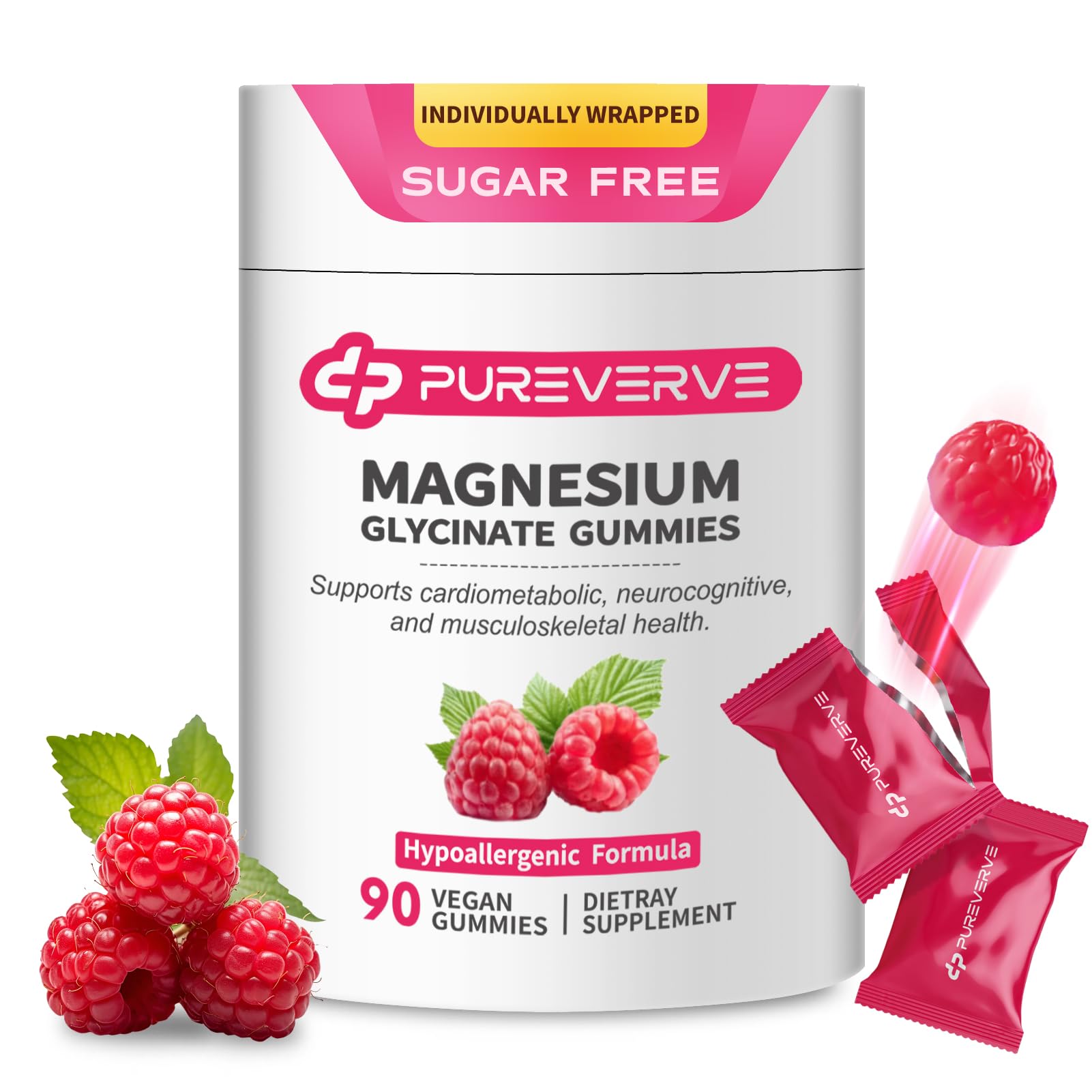 Pureverve empaque frontal mostrando 90 gominolas y beneficios visibles