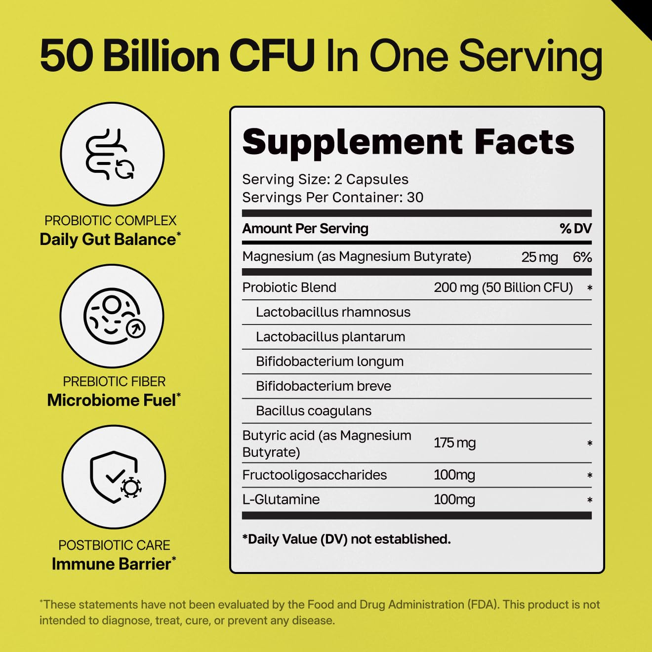 PUREWELL SCIENCES etiqueta nutricional detallada que indica cepas y 50 mil millones UFC