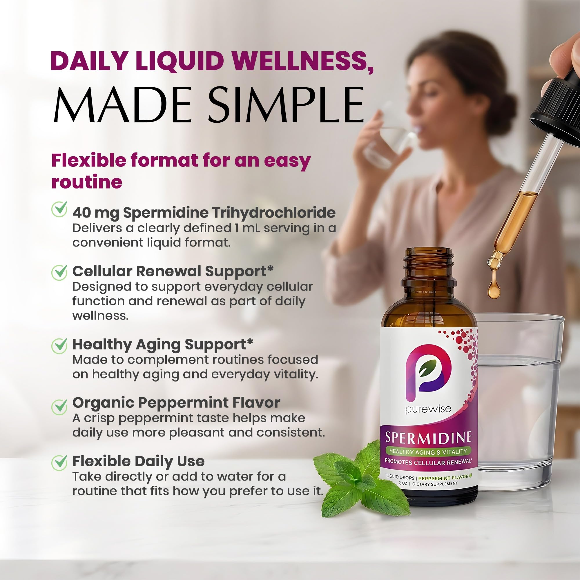 PureWise botella junto a regla para comparar tamaño y volumen práctico