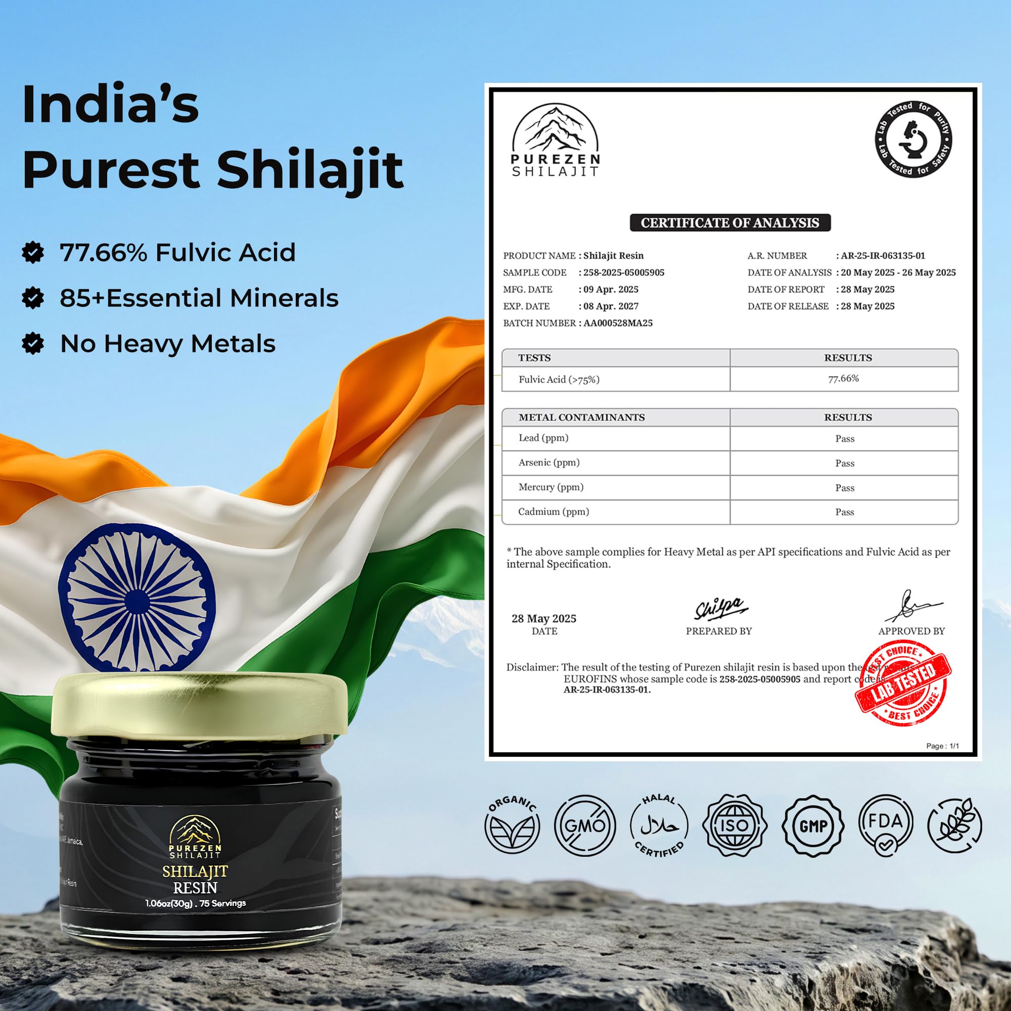 PUREZEN SHILAJIT cuchara con resina lista para dosificar con precisión