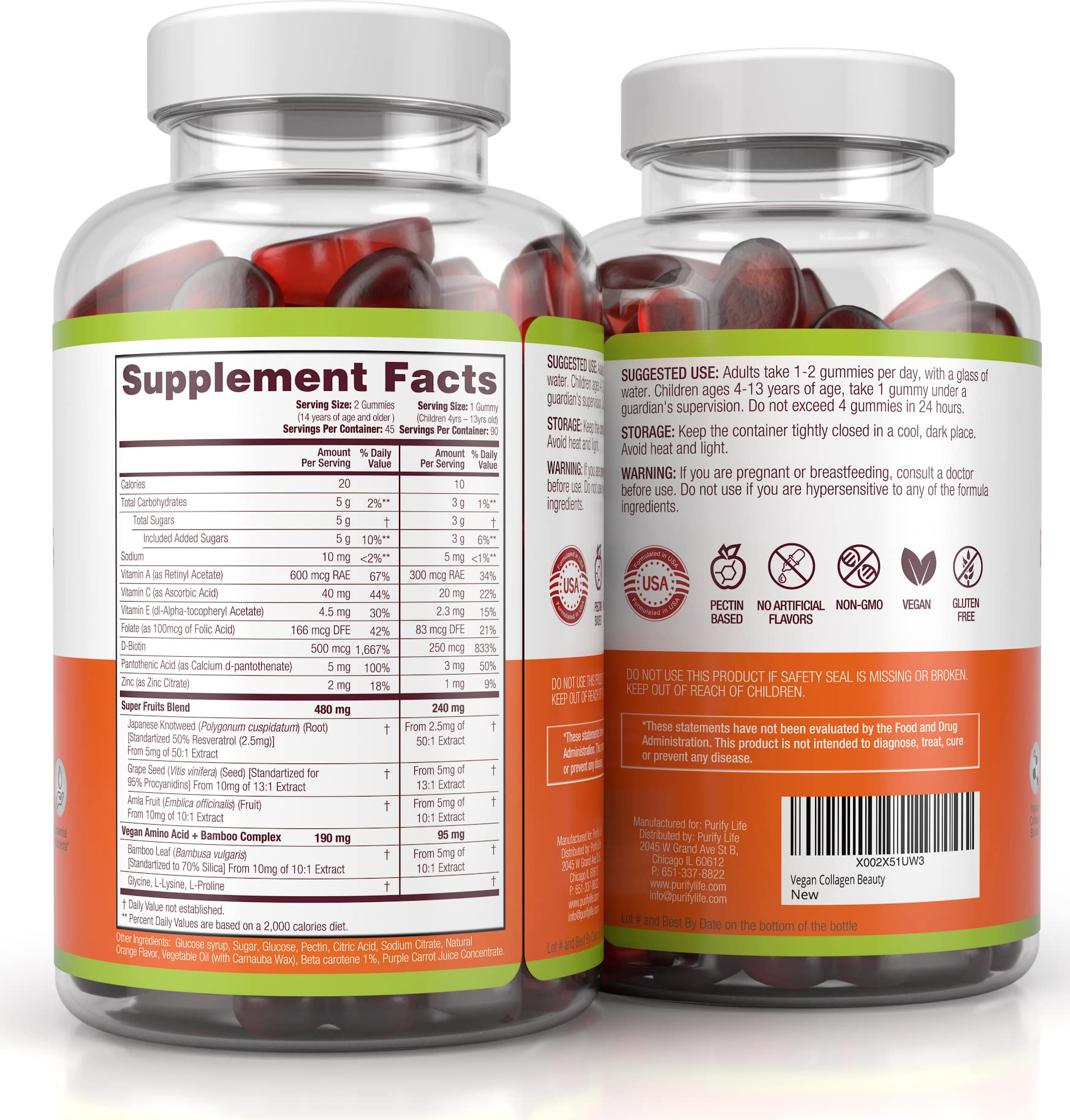 Purify Life etiqueta de ingredientes lista de vitaminas y sílice