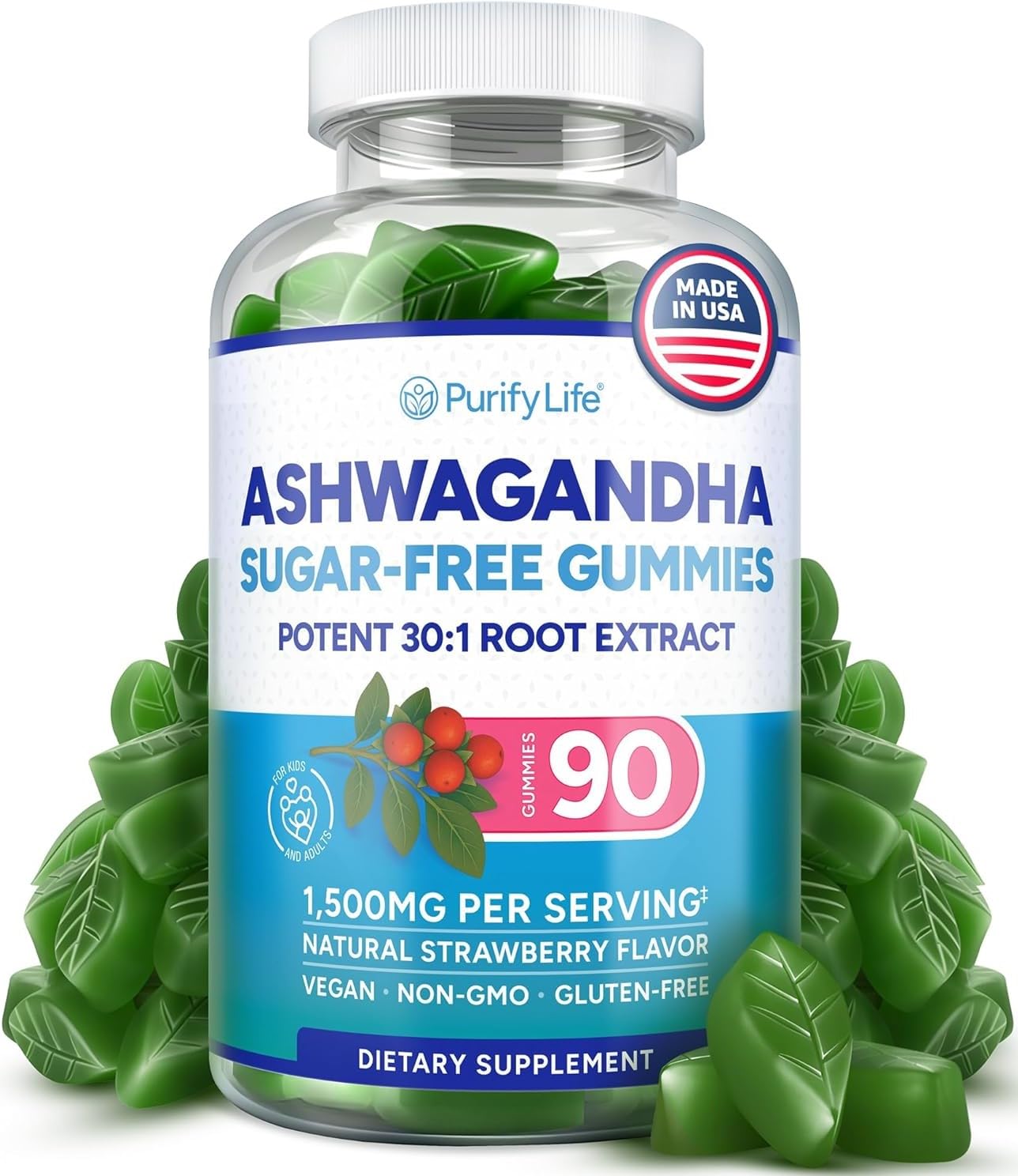 Purify Life imagen frontal del empaque mostrando 90 gominolas, beneficio conveniencia