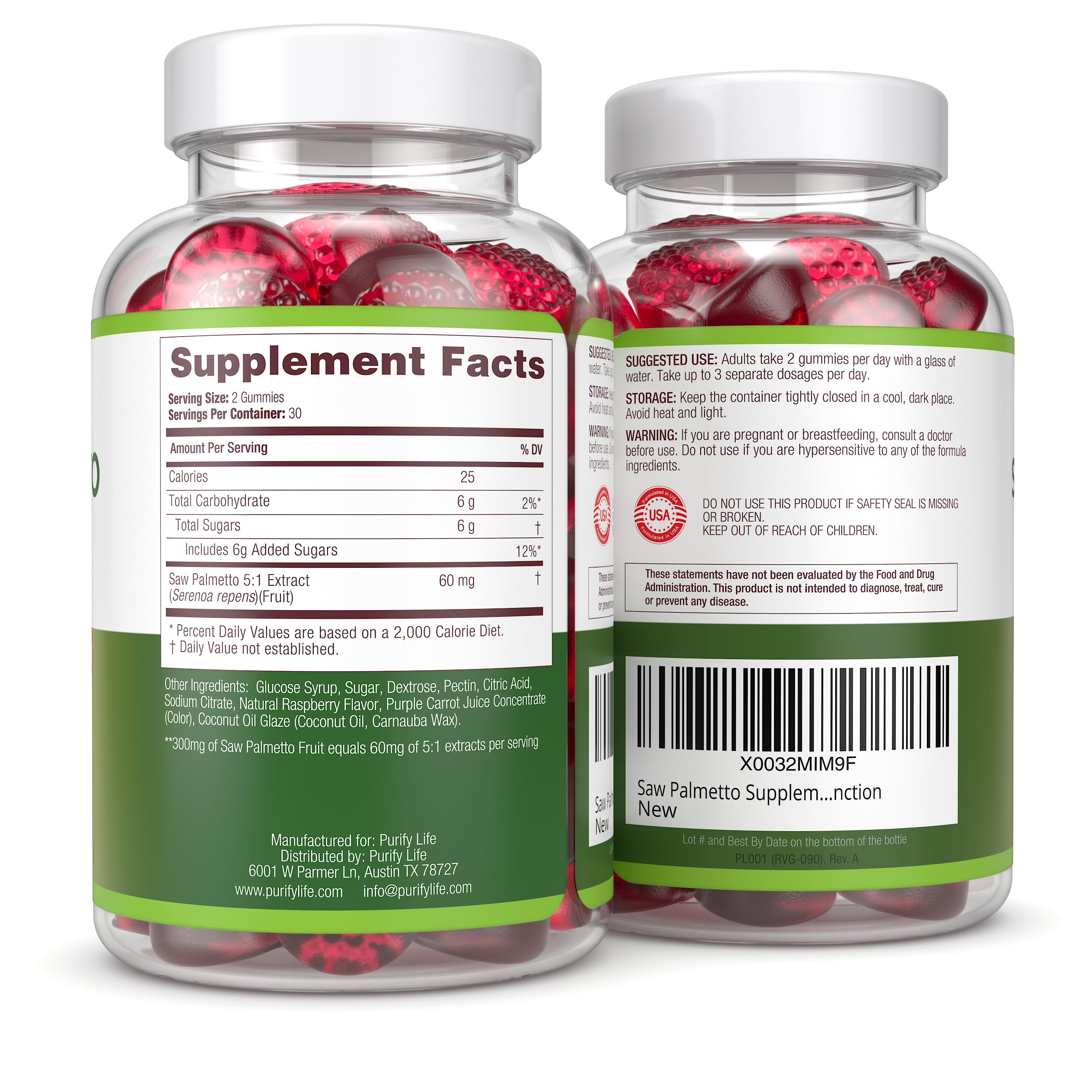 Purify Life etiqueta con ingredientes y extracto 5:1 claramente legible