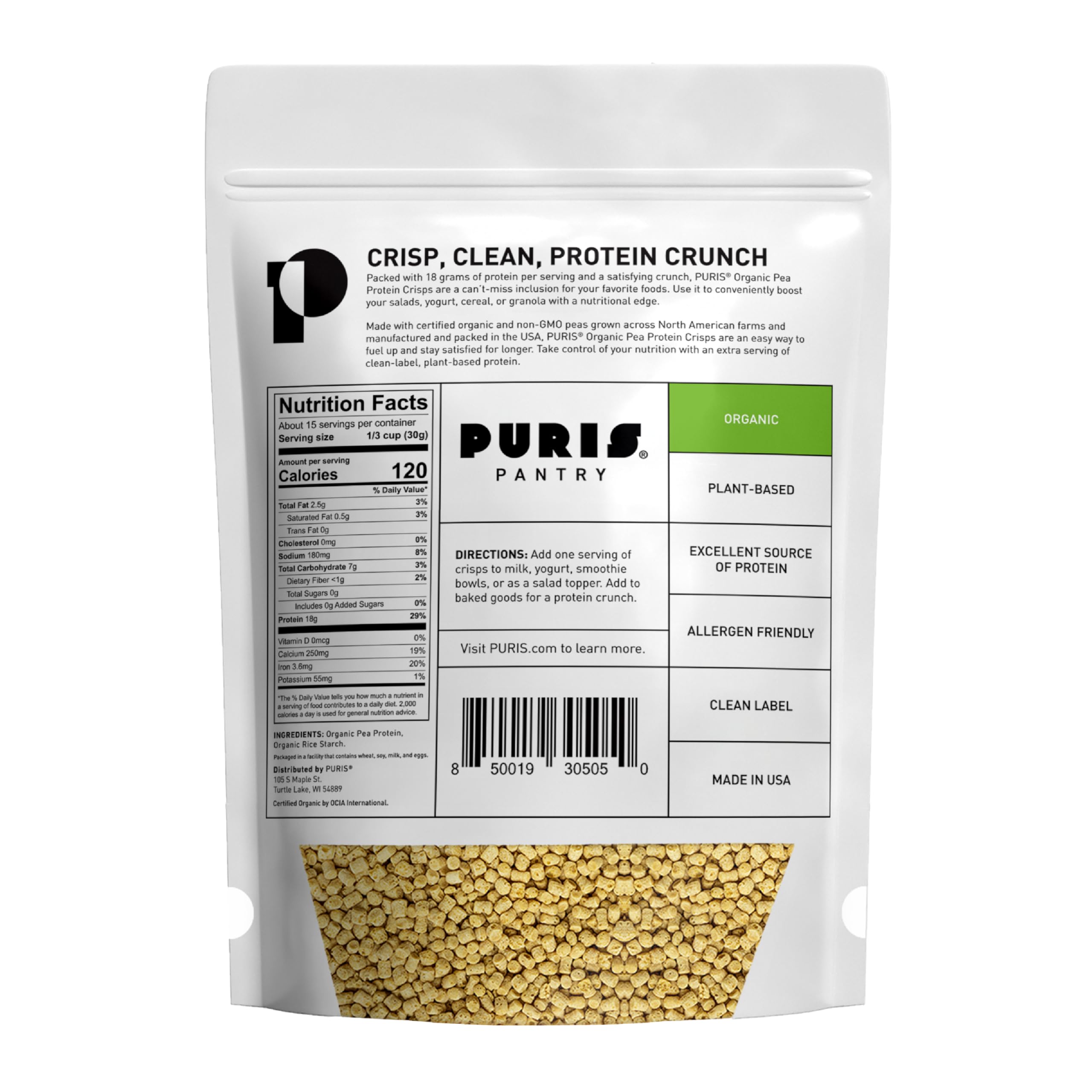 PURIS textura crujiente en primer plano que resalta proteína