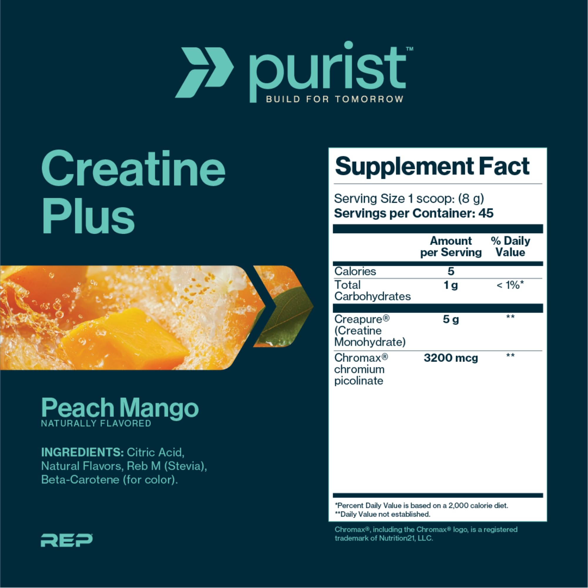 PURIST polvo en mano mostrando pureza Creapure y mezcla fácil