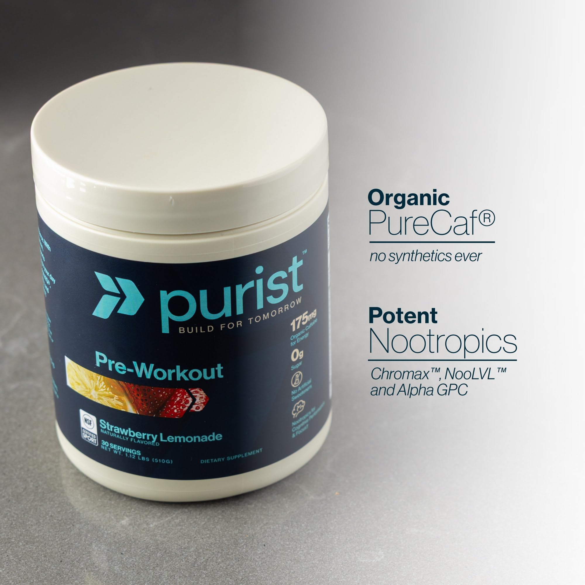 PURIST frasco en gimnasio, enfatiza confianza del atleta y almacenamiento