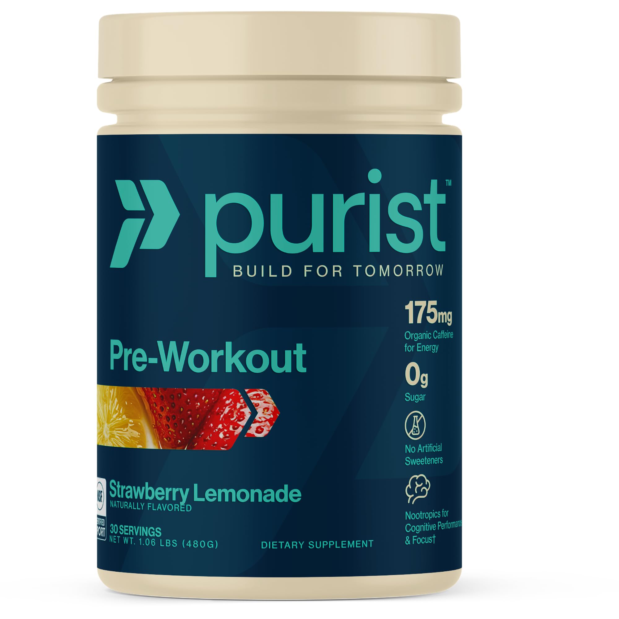 PURIST frontal del empaque mostrando sabor y certificación NSF para confianza