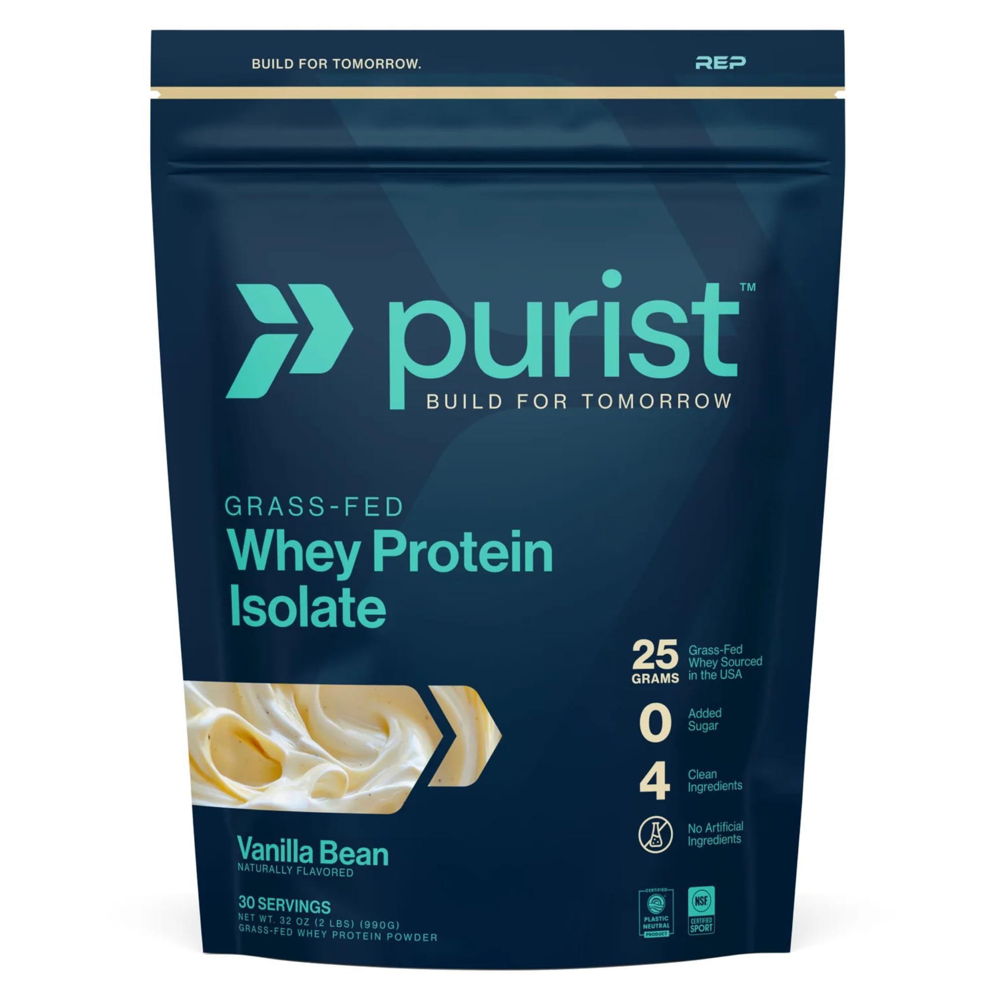 PURIST envase frente mostrando marca y beneficio de proteína pura