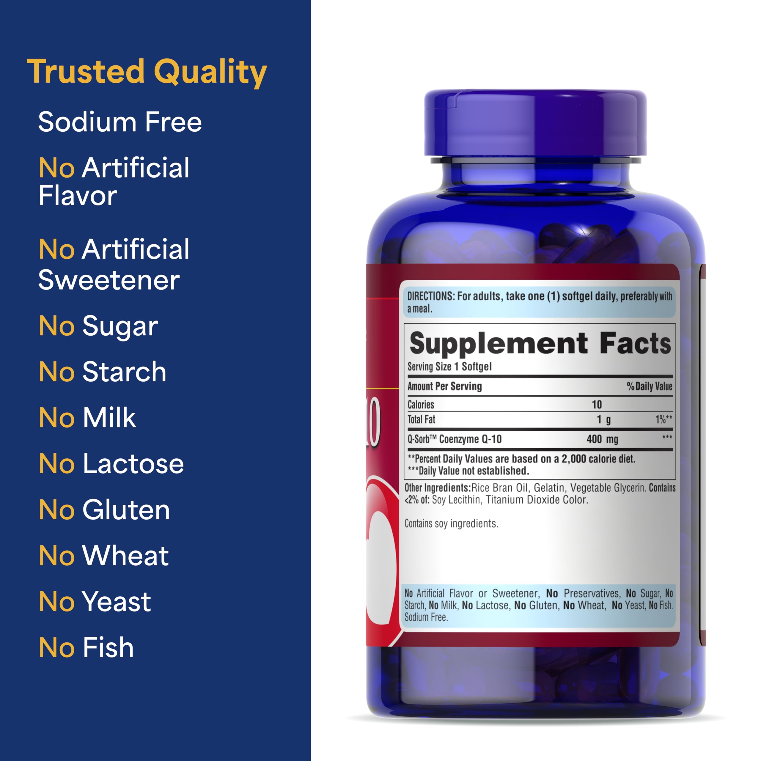 Puritan's Pride etiqueta con información nutricional clara y concentración de 400 mg