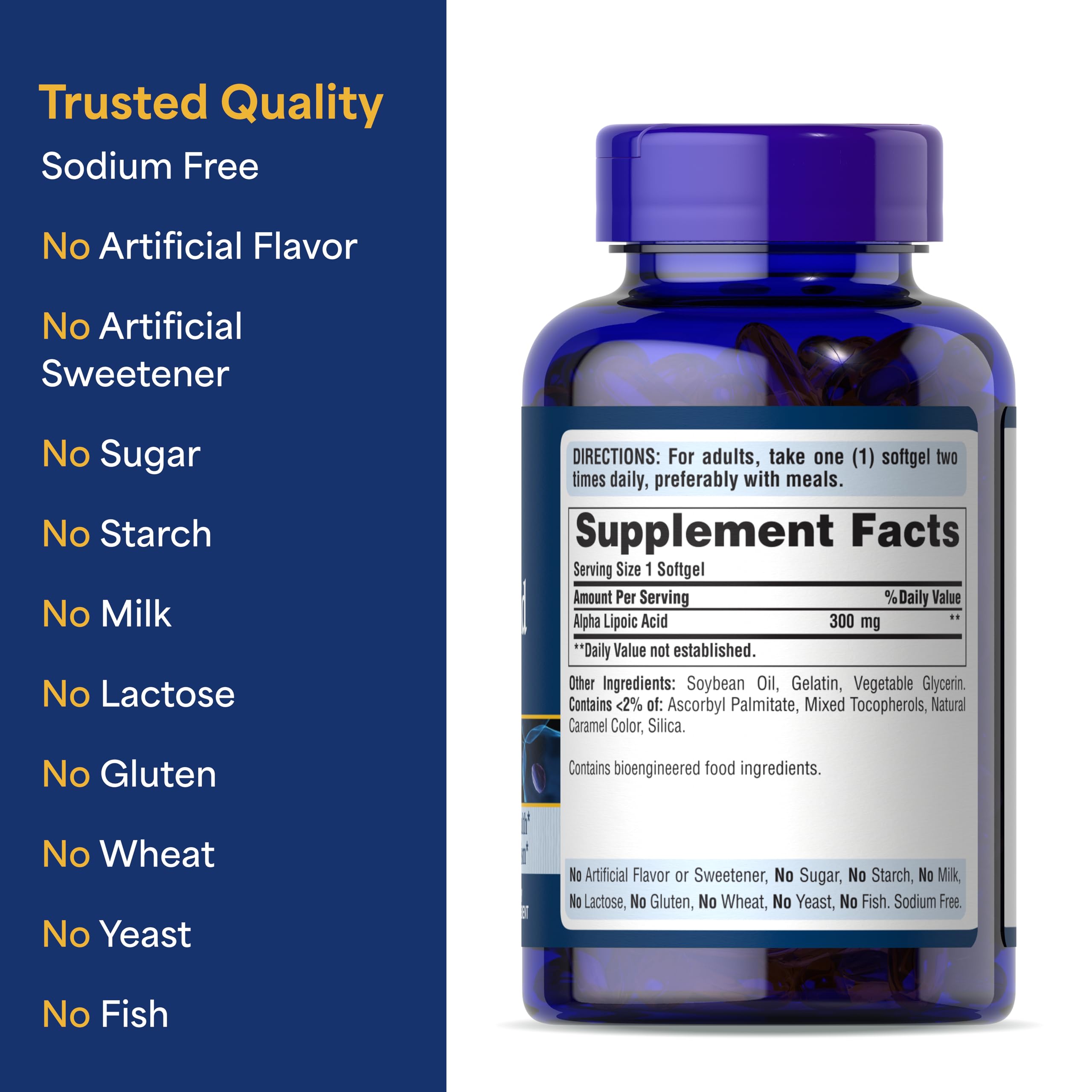 Puritan's Pride etiqueta con información nutricional legible, beneficio de transparencia