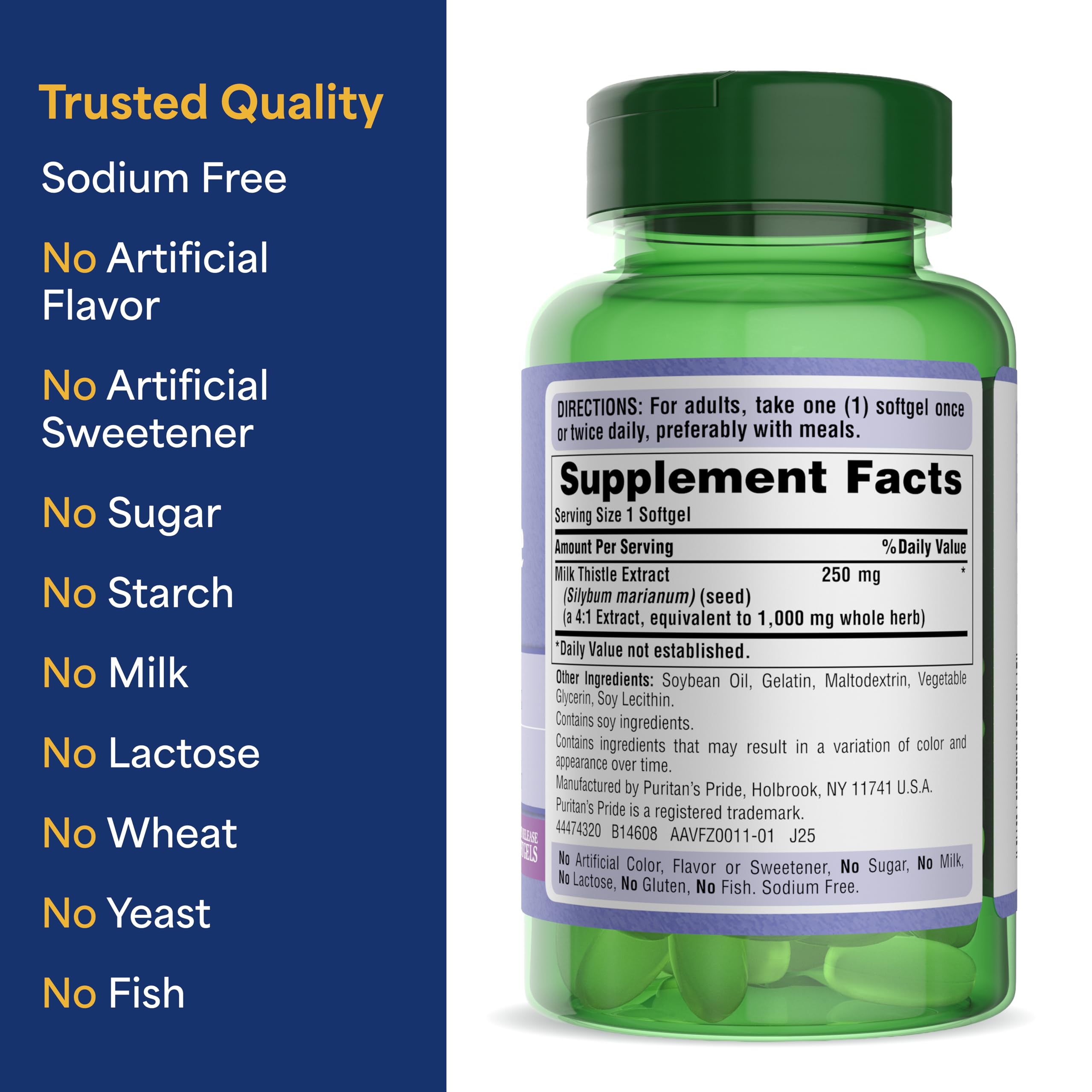 Puritan's Pride etiqueta nutricional legible con datos del producto