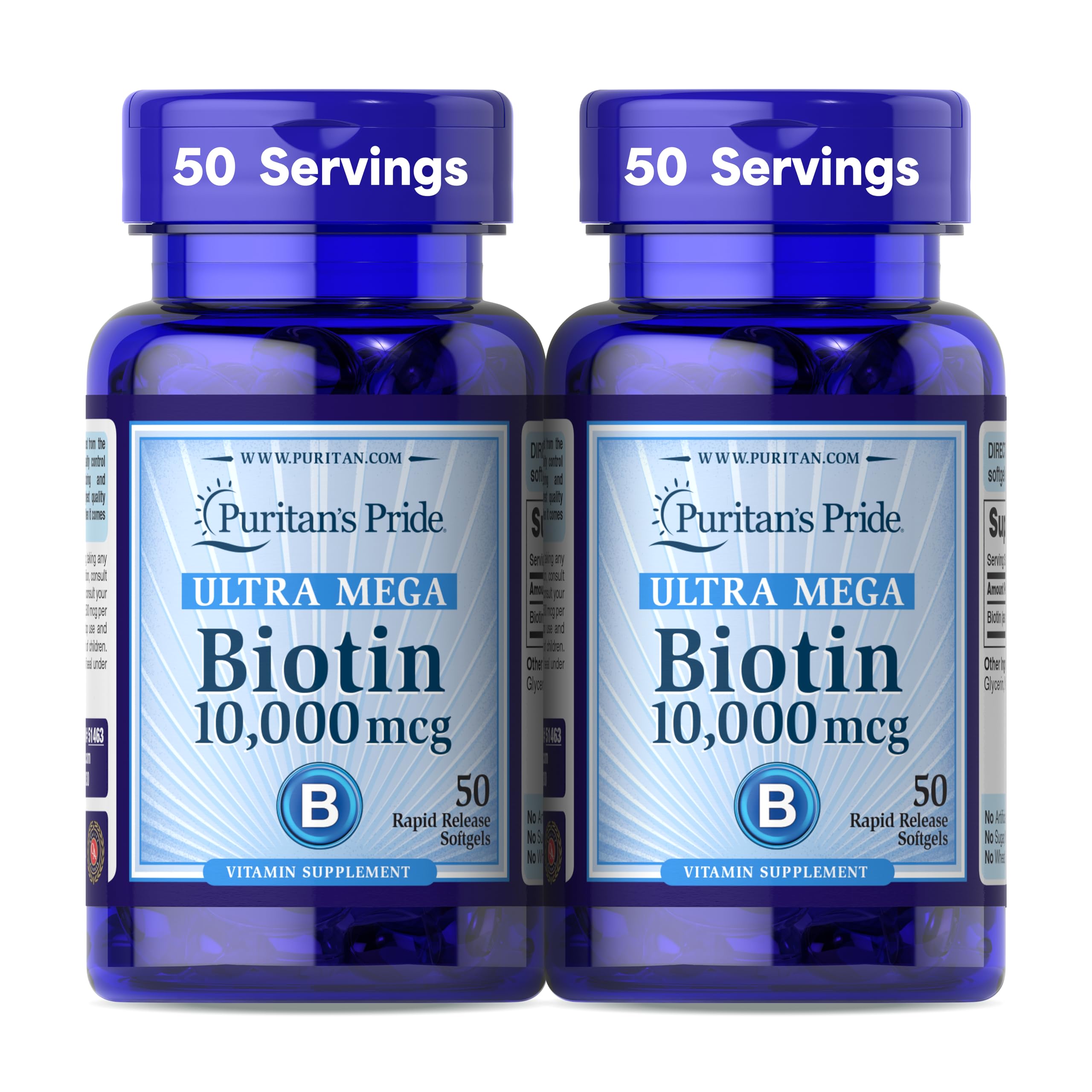 Puritan's Pride frontal del pack mostrando frascos y beneficio de suministro prolongado