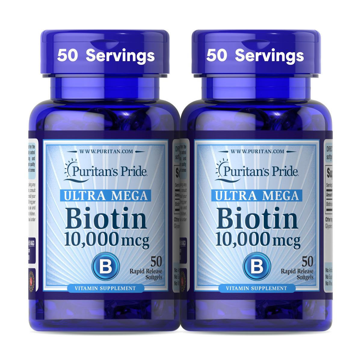 Puritan's Pride frontal del pack mostrando frascos y beneficio de suministro prolongado