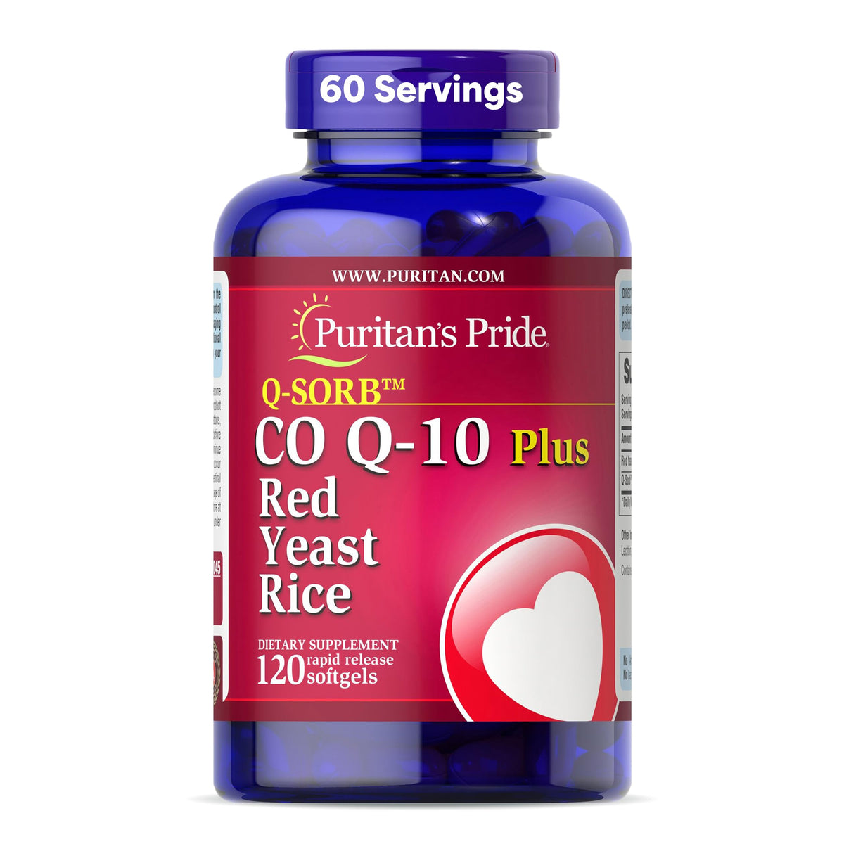 Puritan's Pride frasco frontal mostrando 120 cápsulas y beneficio energía
