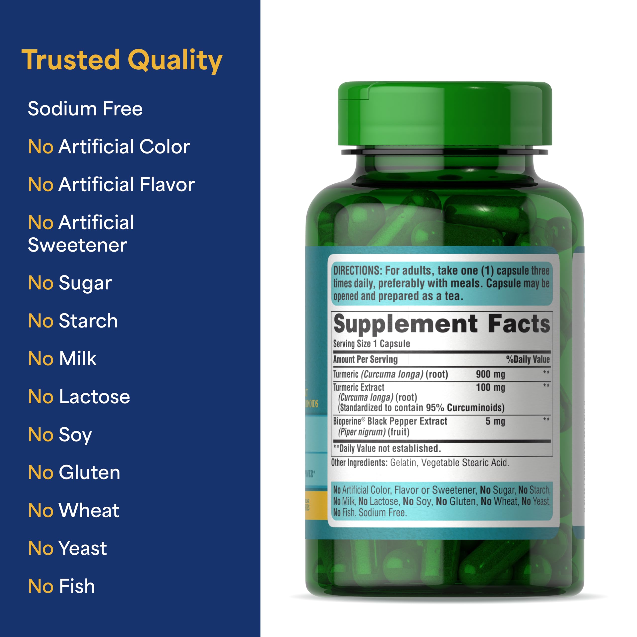 Puritan's Pride etiqueta nutricional enfocada en extracto estandarizado y curcuminoides