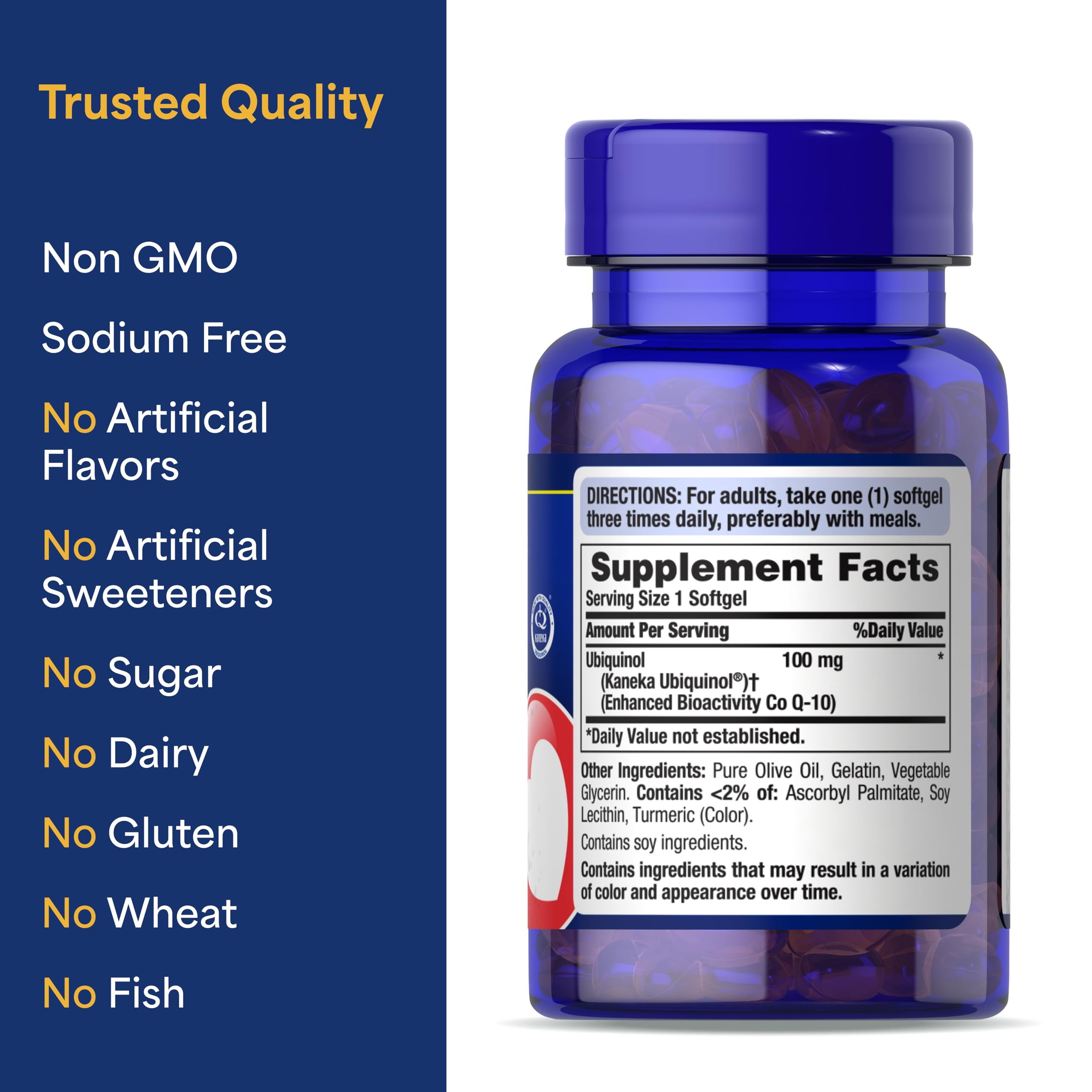Puritan's Pride etiqueta nutricional en primer plano para lectura fácil