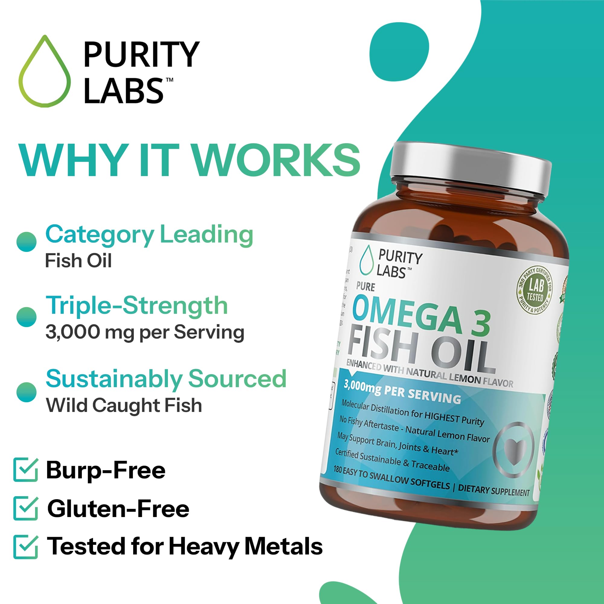 Purity Labs cápsulas junto a cuchara indicando porción y dosificación