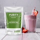 Purity Natural Beauty bolsa de 5 oz junto a objetos para comparar tamaño
