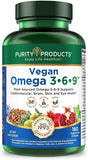 Purity Products frasco frontal mostrando 180 softgels y etiqueta clara, confianza vegana
