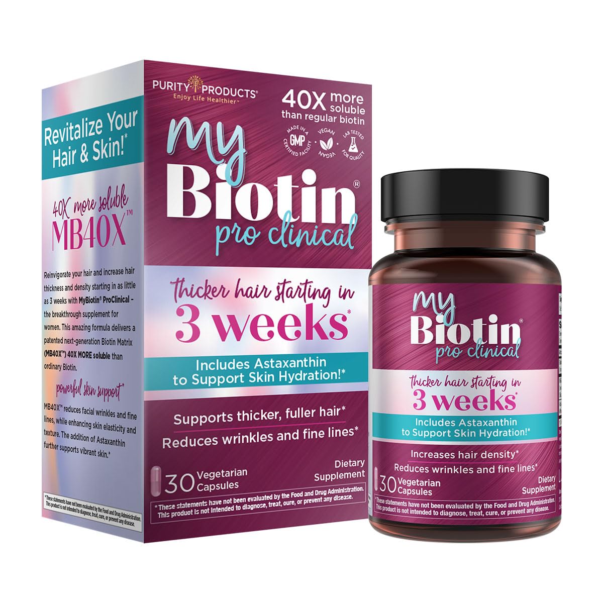 Purity Products frasco MyBiotin ProClinical frontal muestra diseño y beneficio