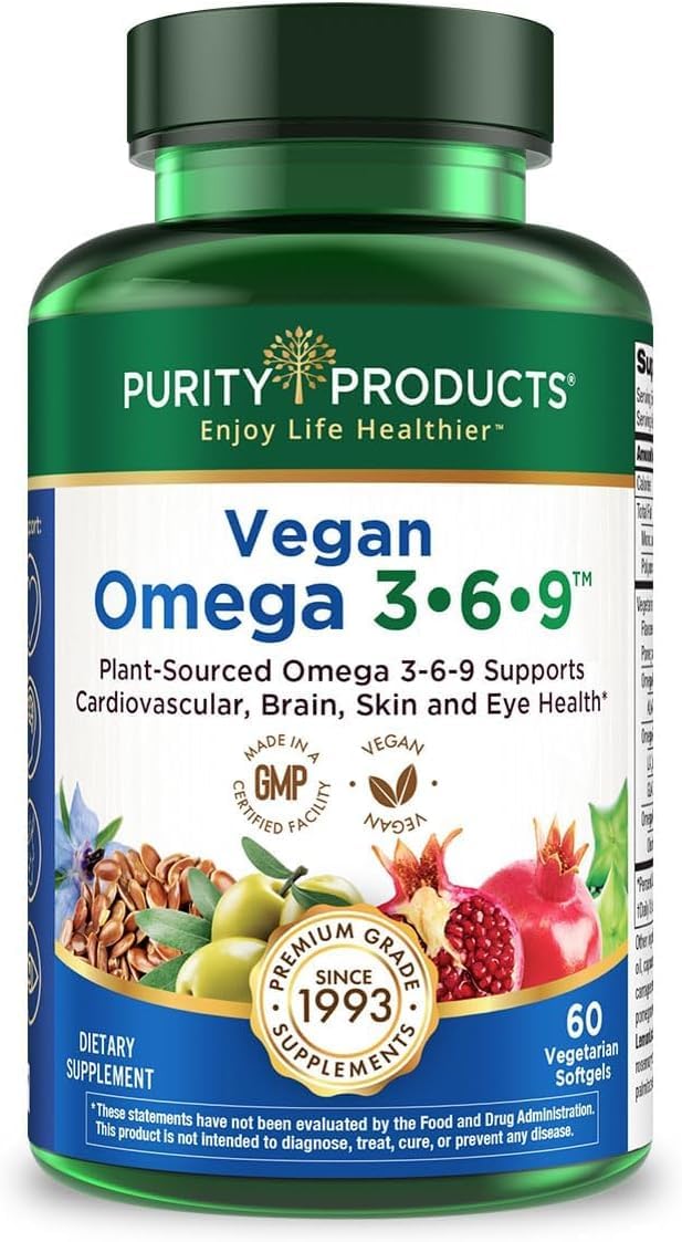 Purity Products frasco frente mostrando etiqueta y beneficio vegano