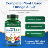 Purity Products primer plano de aceite de linaza como fuente vegetal omega