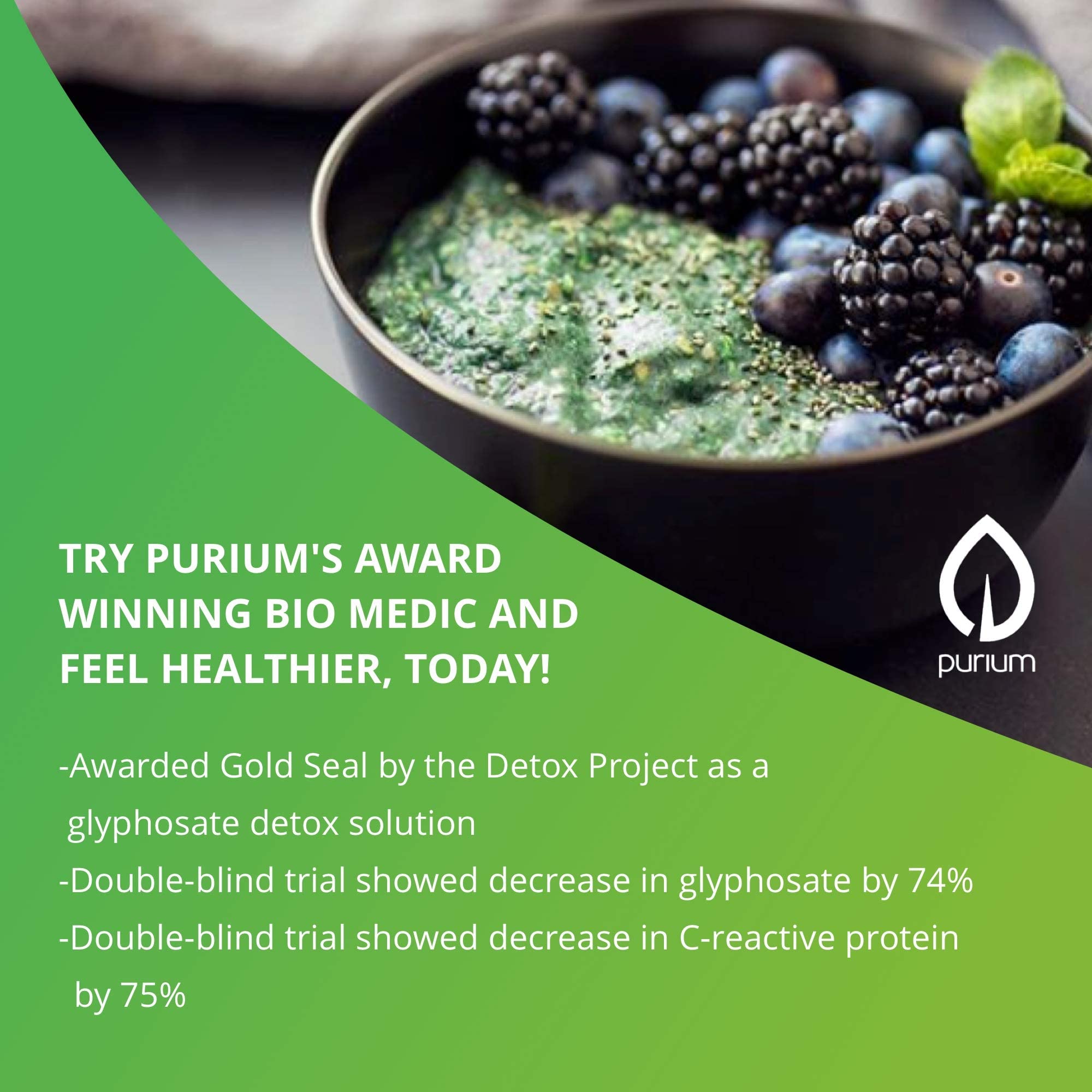 Purium Biome Medic botella abierta con cápsulas para visual de contenido y porción