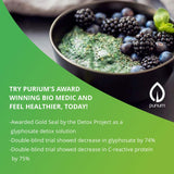 Purium Biome Medic botella abierta con cápsulas para visual de contenido y porción