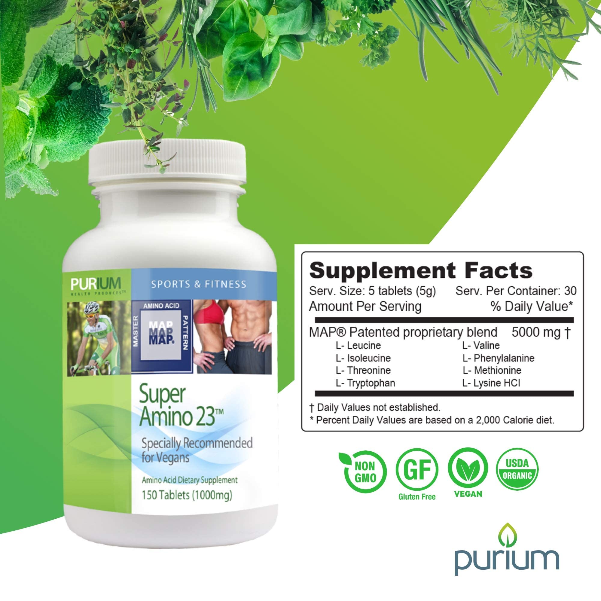 Purium Super Amino 23 cierre de la etiqueta con información de ingredientes clave