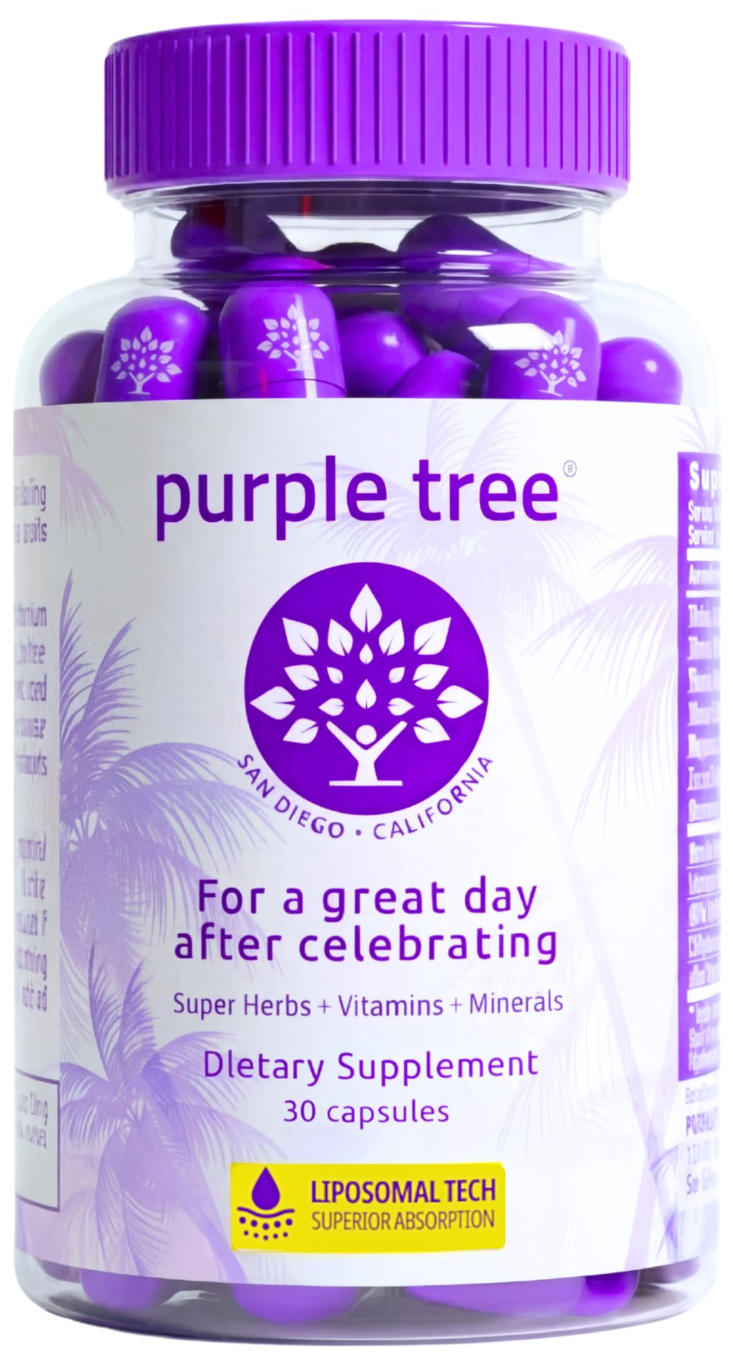 purple tree vista frontal del envase mostrando diseño y beneficios