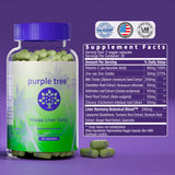 Purple Tree suplemento junto a un vaso de agua en cocina para uso diario