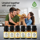 Pursonic ambiente relajado junto a mascota en cama, aroma apto para hogares