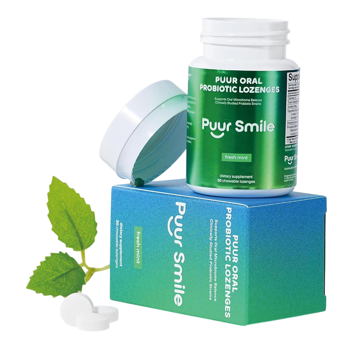Puur Smile frasco frontal mostrando la etiqueta y beneficio de frescor
