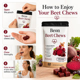 puyode gomita Beon Beet Chews en mano mostrando tamaño real y conveniencia