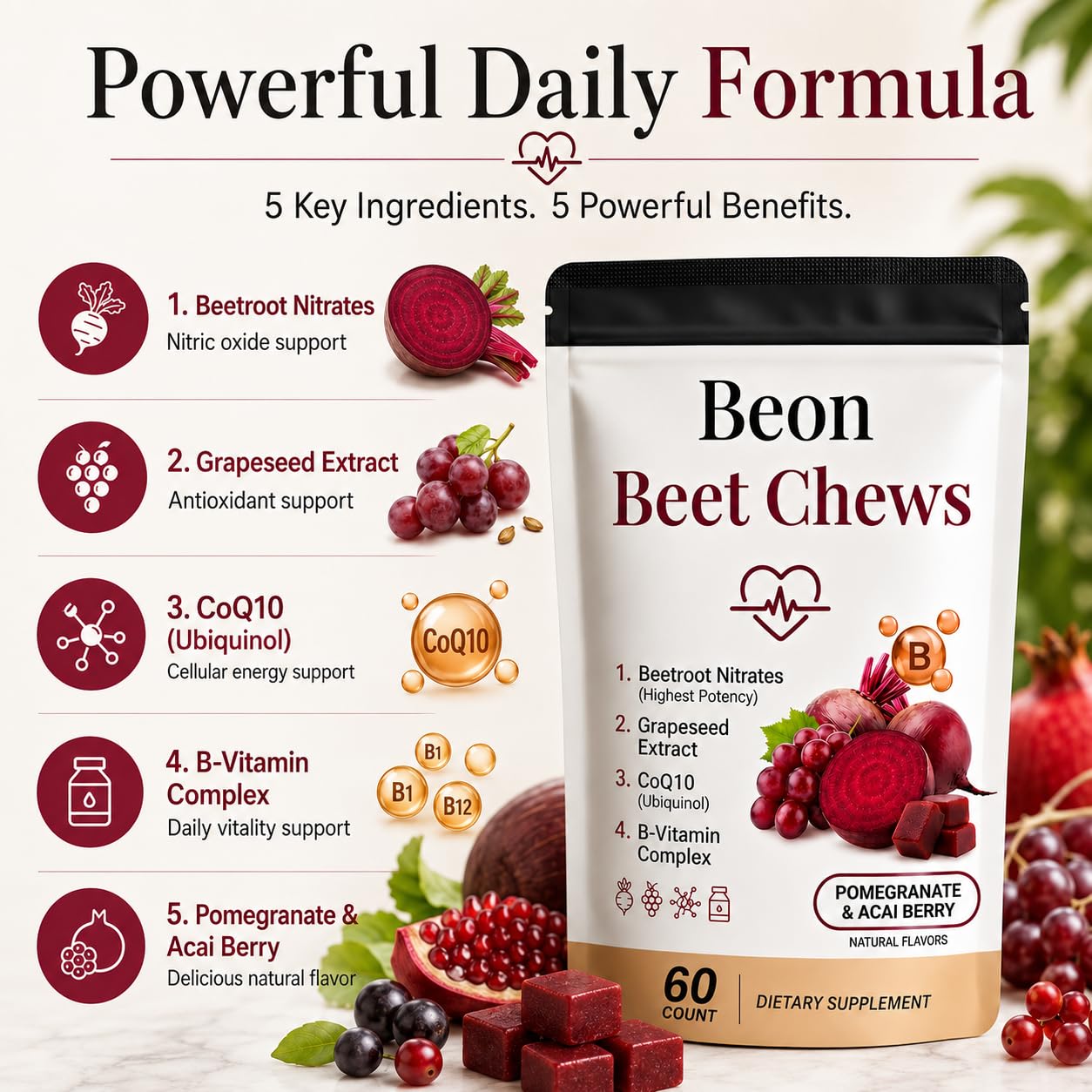 puyode primer plano de la textura masticable de una gomita Beon Beet Chews