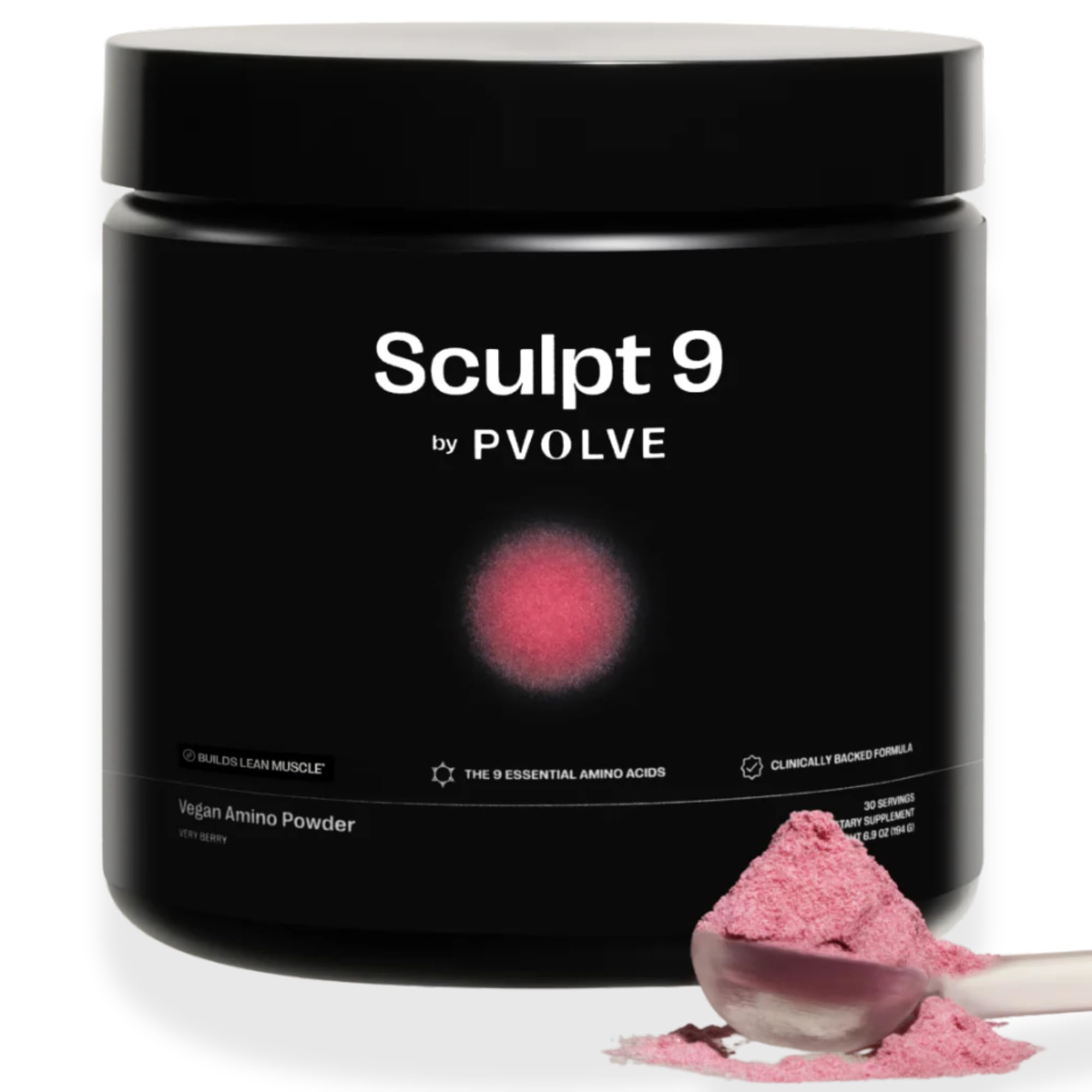 PVOLVE envase frontal del Sculpt 9 mostrando etiqueta clara y beneficios