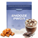 PWDRS envase frontal mostrando diseño y sabor chocolate caramelo, atractivo visual