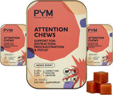 PYM Health frasco frontal del producto mostrando diseño y cantidad de chews